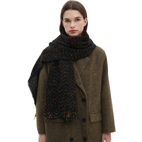 Multicolor Speckled Winter Scarf Thick Warm Knit Shawl Wrap With Tassel Fringe For Outdoor Casual Wear