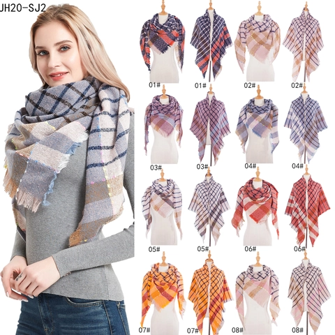 Women Plaid Scarf Shawl Soft Imitation Cashmere Tassels Fringe Triangular Large Warm Wrap Fashion Winter Autumn Accessories