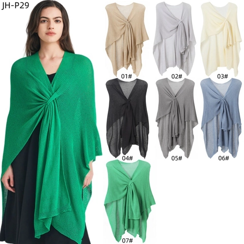 Women Solid Color Knitted Shawl Lightweight Acrylic Nylon Blend Twist Front Cape Wrap Fashion Outwear