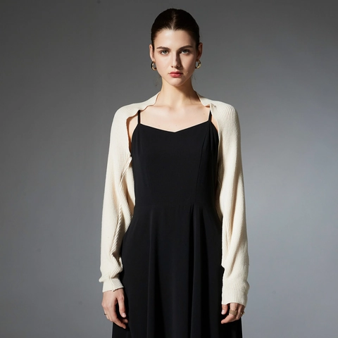 Acrylic Knit Bolero Shrug For Women Solid Color Long Sleeve Cropped Open Front Shoulder Wrap Lightweight Outerwear