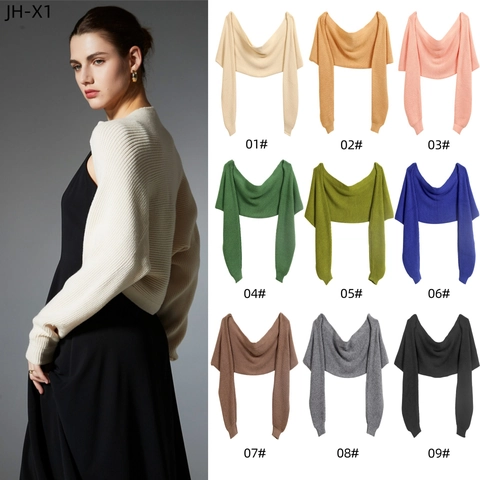 Acrylic Knit Bolero Shrug For Women Solid Color Long Sleeve Cropped Open Front Shoulder Wrap Lightweight Outerwear