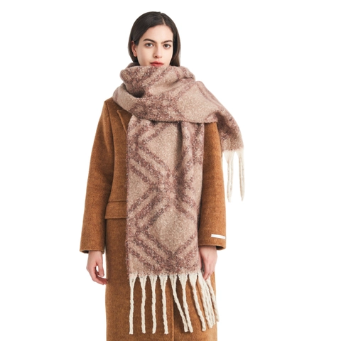Checkered Jacquard Scarf Thickened Warm Winter Long Tassels Imitation Mohair Retro Geometric Plaid Wrap For Women