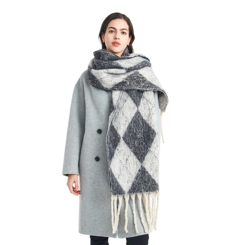 Winter Scarf Argyle Pattern Knitted Warm Long Tassel Thickened Retro Geometric Fashion Accessories Women Men