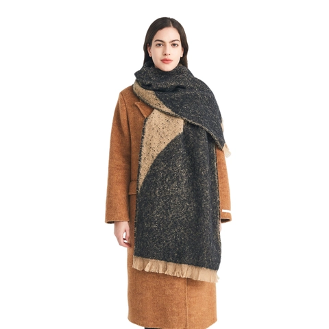 Écharpe Châle D'Hiver Pour Femmes Épais Chaud Bloc De Couleur Géométrique Fil Bouclé Jacquard Avec Glands Enveloppement Chic Doux