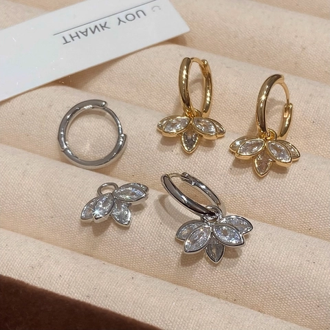 Lotusblatt-Ohrhänger Kupfer Vergoldet Zirkonia Mit 925 Sterling Silber Ohrstecker Eleganter Schmuck Für Frauen