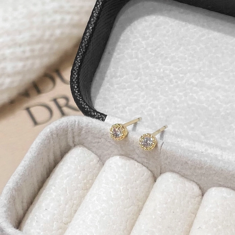 Boucles Oreilles Puces Rondes Zircon Avec Tige En Argent Sterling 925 Base Cuivre Plaqué Or Rétro Minimaliste