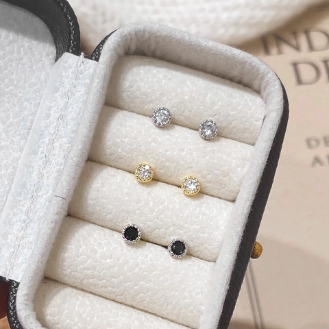 Boucles Oreilles Puces Rondes Zircon Avec Tige En Argent Sterling 925 Base Cuivre Plaqué Or Rétro Minimaliste