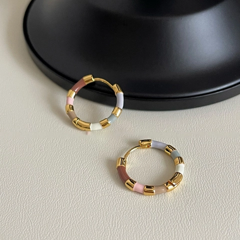 Orecchini A Cerchio In Smalto Colorato Retro Minimalista Geometrico Tondo Rame Placcato Oro Gioielli Di Moda Per Donne