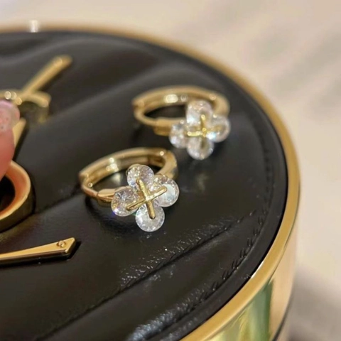 Zirkonia Creolen Mit 925 Sterling Silver Earring Post Kupfer Geometrische Kleeblatt Blume Mode Für Frauen