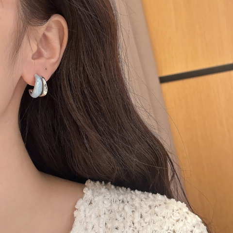 French Vintage Double Layer C Shaped Stud Earrings Enamel And 925 Sterling Silver Earring Post Simple Copper Jewelry