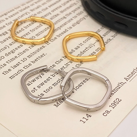 Geometrische Große Quadratische Creolen Für Damen Mit 925 Sterling Silber Ohrstecker Poliertes Kupfer Minimalistischer Stil