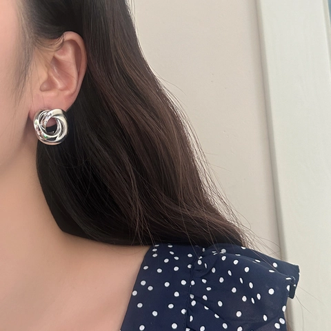 Knoop Oorbellen Vintage Vervlochten Triple Ring Verguld Koper Geometrische Oorknopjes Met Silver Earring Post Voor Dames