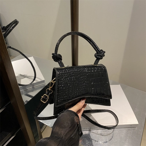 Sac À Bandoulière Motif Crocodile Sac À Main Cuir PU Forme Sablier Fond Incurvé Poignée À Nœuds Mode Streetwear Pour Femmes