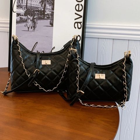 Borsa A Spalla Trapuntata Pelle PU Motivo A Rombi Catena Dorata Borsa Hobo Sottobraccio Per Donna Borsa Da Pendolare Elegante