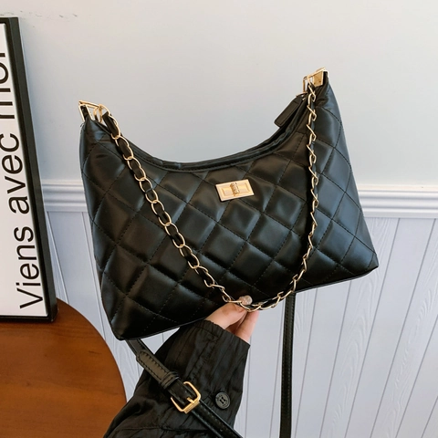 Borsa A Spalla Trapuntata Pelle PU Motivo A Rombi Catena Dorata Borsa Hobo Sottobraccio Per Donna Borsa Da Pendolare Elegante