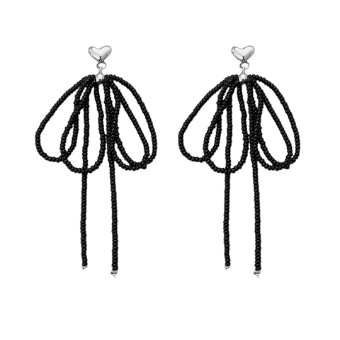 Bow Heart Beaded Tassel Earrings With 925 Sterling Silver Earring Post Handmade Glass Beads Gold Plated Jewelry Exquisite