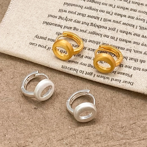 Hollow Brushed Round Hoop Earrings 18K Gold Plated Brass With 925 Sterling Silver Earring Post Minimalist Geometric Women
