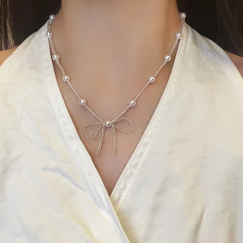 Elegante Collana Di Künstliche Perle Da Donna Con Ciondolo A Fiocco In Perline Intrecciate Stile Francese Gioielli Dolce Regalo
