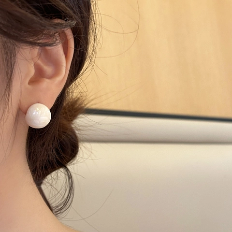 Orecchini A Lobo Rotondi Vintage Francesi Per Donna Rame Placcato Oro 14K Texture Marmo Smalto Gioielli Minimalisti
