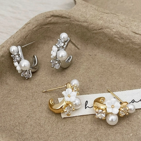 Vintage Bloemen Oorknopjes Met Imitatieparel Zirkoon En 925 Sterling Zilveren Oorknopjes Elegante Damessieraden
