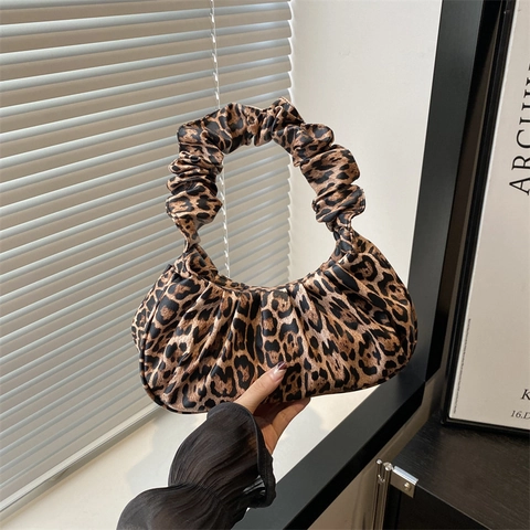 Borsa A Tracolla Da Donna Con Stampa Leopardata E Manico Arricciato In Pelle PU Borsa A Mano Alla Moda
