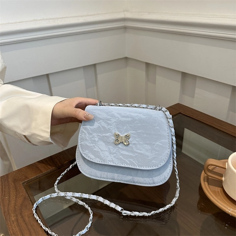 Mode Vlinder Ketting Schoudertas Vrouwen Klein Ontwerp Gerimpelde Textuur PU Leer Schoudertas Mini Lippenstifttas