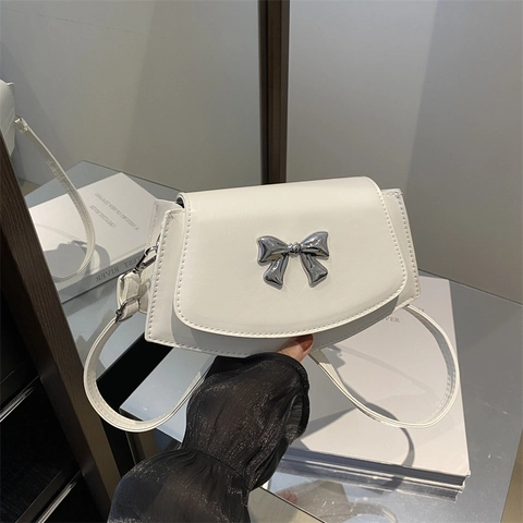 Bolso de Hombro con Lazo de Cuero PU para Mujer Moda Minimalista Color Sólido Bolso Bandolera Elegante para Mujer