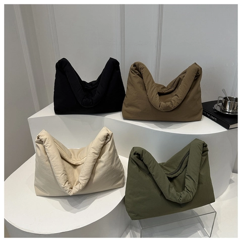 Puffy Padded Shoulder Bag Nylon Large Capacity Hobo Tote Minimalist Cloud Handbag For Women Daily Casual Versatile