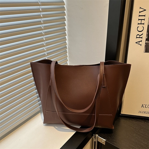 Bolso Tote de Mujer Minimalista de Gran Capacidad de Cuero PU Bloque de Color Bolso de Hombro Elegante para Uso de Oficina