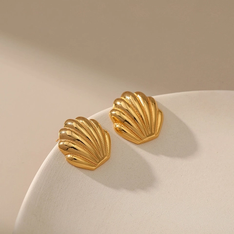 Shell Stud Earrings Copper 18K Gold Plated With 925 Sterling Silver Earring Post Textured Ocean French Retro Women