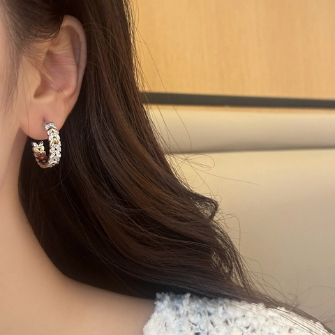 Französisch Elegante Zirkonia Blatt Ohrstecker Und Offener Ring Set Gold Silber Vergoldetes Kupfer Weizenähre Schmuck Für Damen