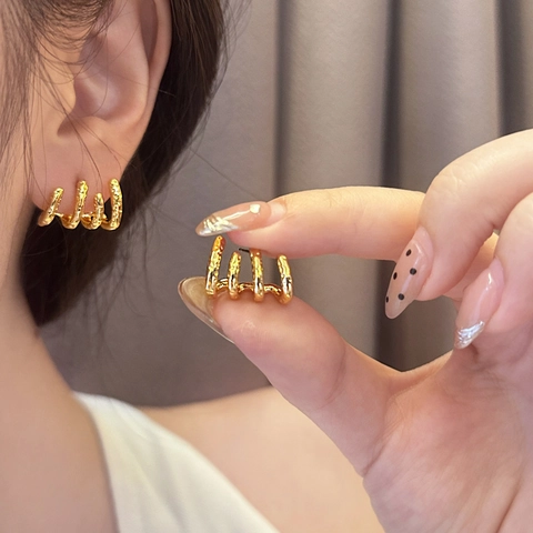 Getextureerde Vier Klauwen Oorknopjes Goud Zilver Verguld Messing Minimalistische Unieke Geometrische Sieraden Voor Dames