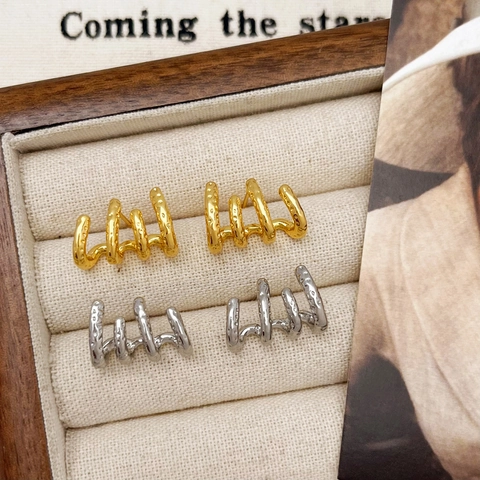 Getextureerde Vier Klauwen Oorknopjes Goud Zilver Verguld Messing Minimalistische Unieke Geometrische Sieraden Voor Dames