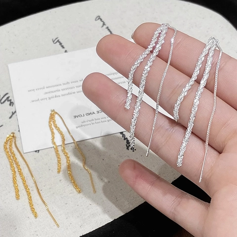 Long Tassel Earrings Elegant Shimmering Chain Threader With 925 Sterling Silver Earring Post Copper Jewelry For Women