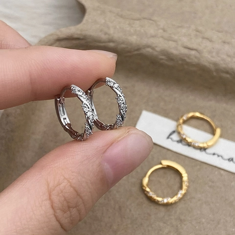 Twist Creolen Geometrisch Zirkonia Kupfer Minimalistisch Mode Mit 925 Sterling Silber Ohrstecker