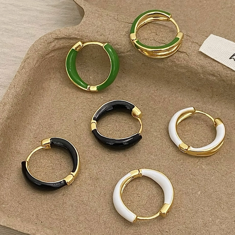 Franse Vintage Emaille Halfronde Oorbellen Voor Dames 18K Verguld Koper Geometrische Retro Sieraden Met 925 Sterling Zilveren Oorsteker