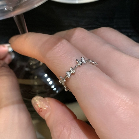 Elegant Butterfly Open Adjustable Ring Copper Zircon Twisted Rope Band Minimalist Fashion Jewelry For Women