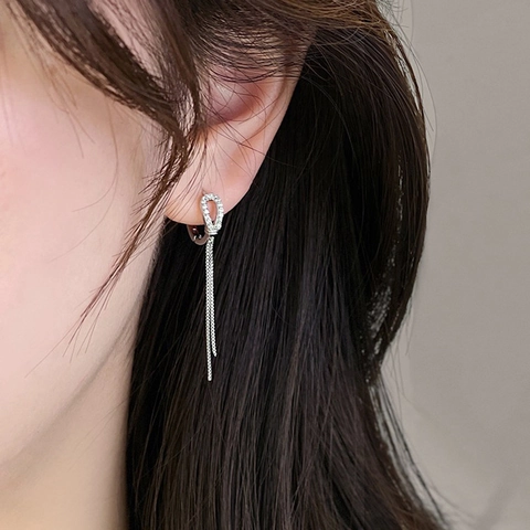 Orecchini Lunghi Con Nappine In Zircone Design Ferro Di Cavallo Per Donna Gioielli Eleganti In Rame Con Perno In Argento