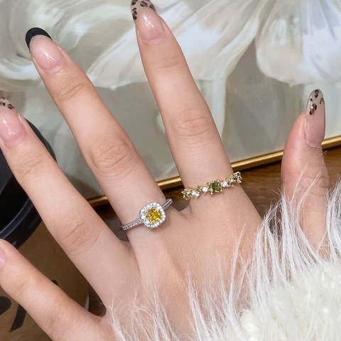 Copper Square Zircon Adjustable Ring Vintage Light Luxury Halo Design Fashion Hand Jewelry For Women