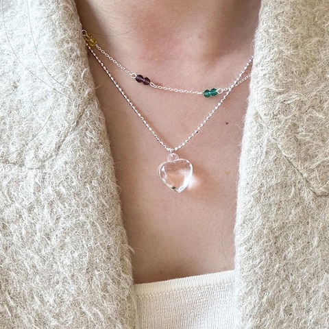 Halskette Im Koreanischen Stil Aus Kupfer Mit Herzanhänger Und Bunten Kristallperlen Mehrlagige Kugelkette Damen Modeschmuck