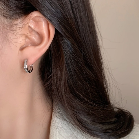 Runde Creolen Mit Quadratischem Zirkonia Eingelegtes Kupfer Versilbert Und 925 Sterling Silver Earring Post Für Frauen
