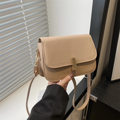 Borsa a Tracolla Quadrata in Pelle PU Retro da Donna Borsa a Spalla Pendolare Minimalista con Fibbia in Metallo Dorato Handbag di Moda