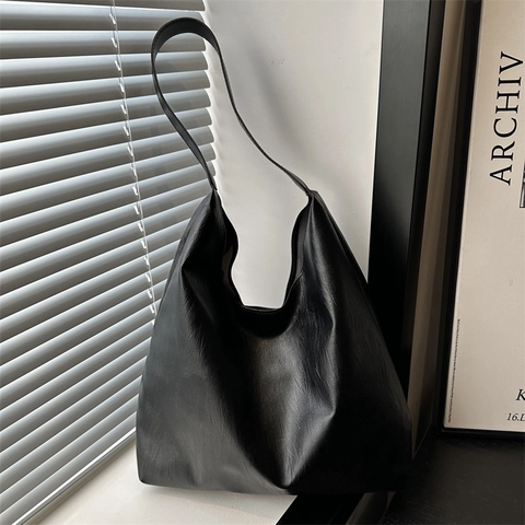 Large Capacity Solid Color PU Leather Tote Bag Women Minimalist Commuter Shoulder Bag Trendy Urban Casual Handbag