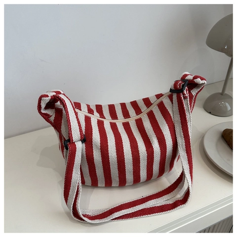Dames Casual Gestreepte Canvas Hobo Schoudertas Vintage Dumpling Crossbodytas Met Verstelbare Riem Grote Capaciteit Tas