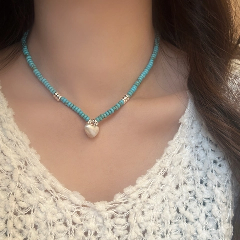 Vintage Naturstein Perlen Herz Anhänger Halskette Handgefertigt Matt Metall Schmuck Mit Verlängerungskette Für Damen