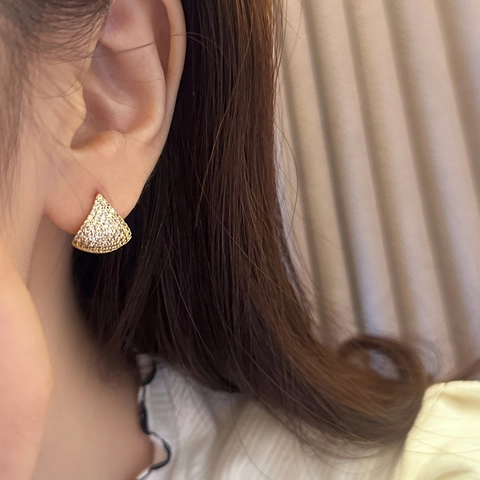 Fächerförmige Creolen Mit Zirkonia Vergoldeter Schmuck Und 925 Sterling Silber Ohrringstecker Für Damen