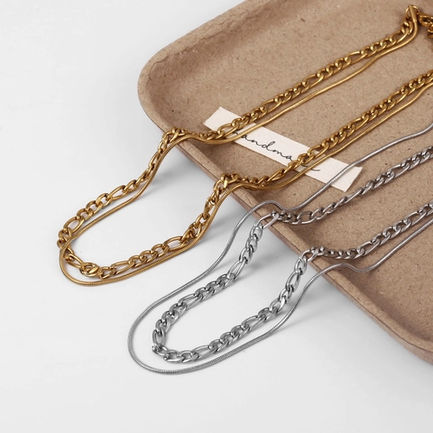 Collar De Doble Capa Acero Inoxidable Cadena Figaro Y Serpiente Joyería Minimalista Geométrica Para Mujer Elegante