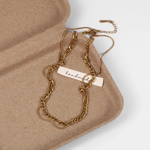 Collar De Doble Capa Acero Inoxidable Cadena Figaro Y Serpiente Joyería Minimalista Geométrica Para Mujer Elegante