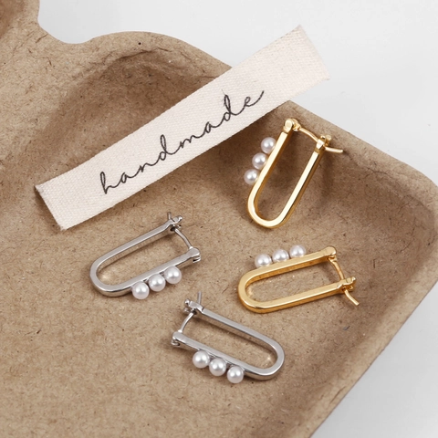 Boucles D'oreilles Künstliche Perles En Forme De U Créoles Géométriques En Cuivre Avec Tige En Argent Sterling 925 Style Niche Français Élégant