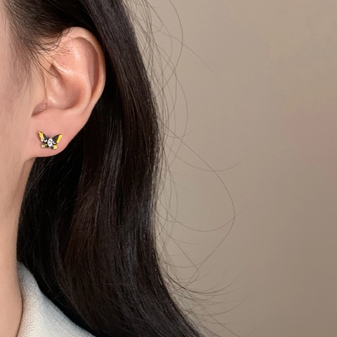 Vlinder Oorbellen Koper Met 925 Sterling Zilveren Oorringpost Emaille Glazuur Zirkoon Ingelegd Boheemse Stijl Vrouwen
